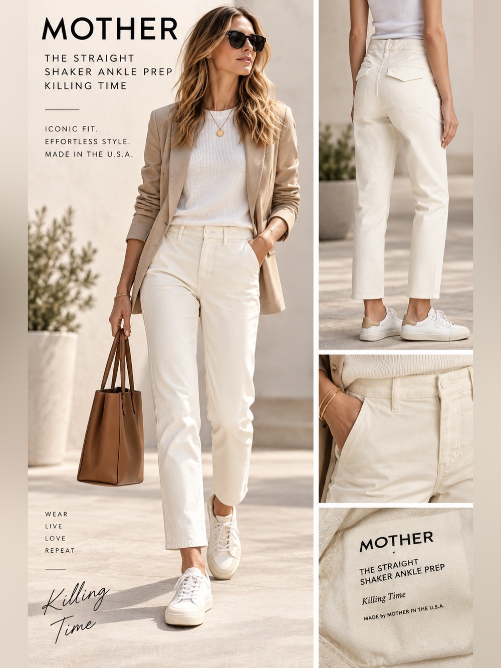 MOTHER The Straight Shaker Ankle Prep Jean Killing Time Ivory Sz 27 straight leg